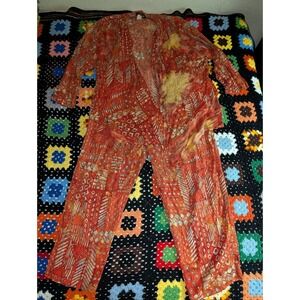 Vintage Carole Little Two Piece Orange Top Pants Bohemian Art To Wear Size 20